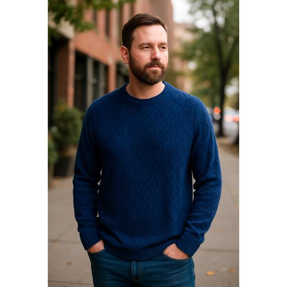 Craft Barrow blue textured knit sweater xxl cozy winter essential preppy casual - Picture 2 of 8